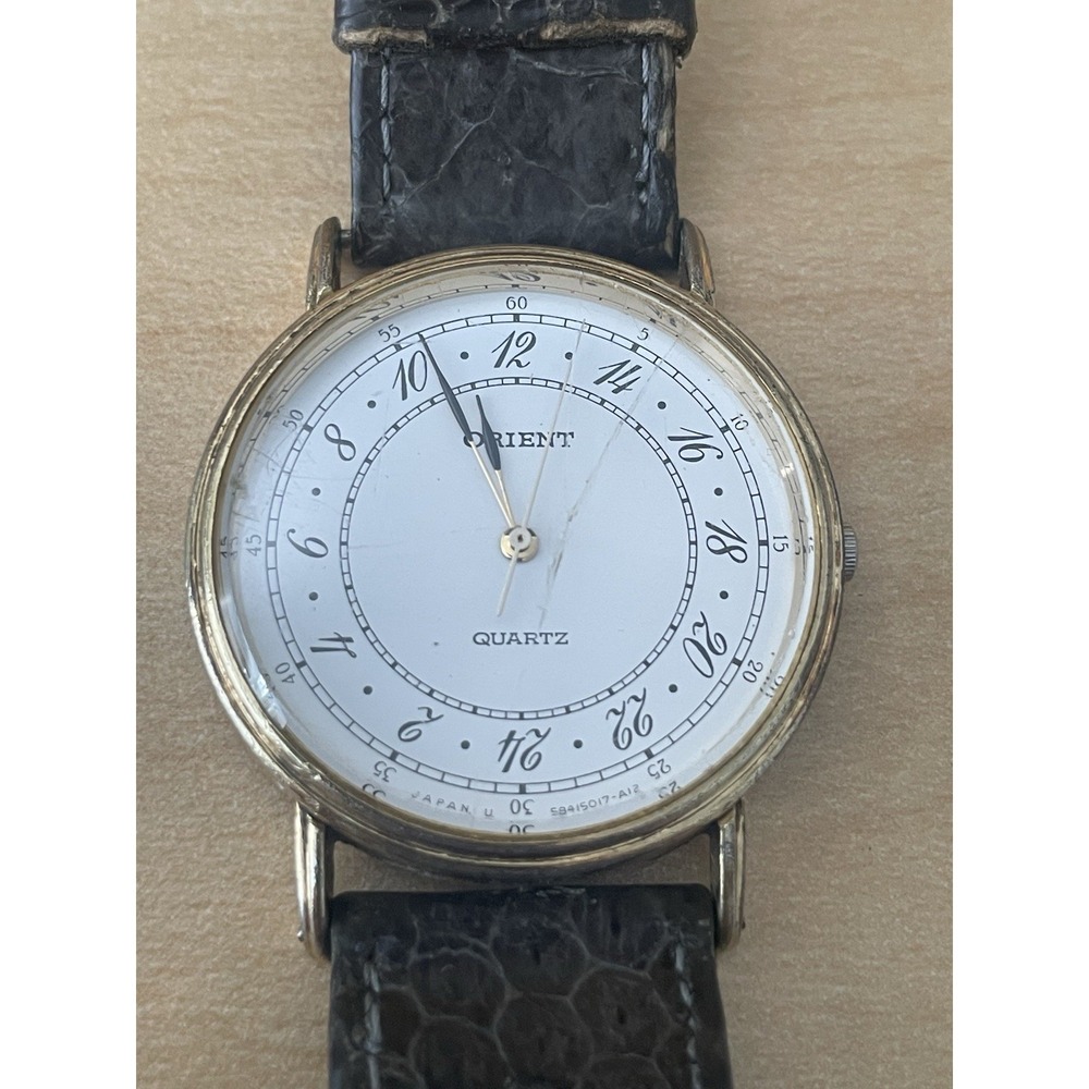 Rare Orient Watch Men's Dress 584501-70 CS White Dial Quartz Battery NOT WORKING